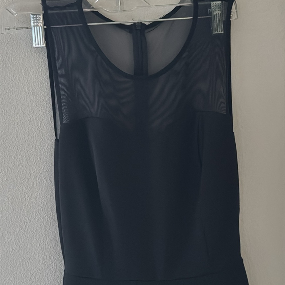 EnFocus Studio sleeveless mesh top chiffon overlay Elegant Black Jumpsuit‎ Sz 4